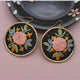 Black Floral Cross Stitch Gold Earrings
