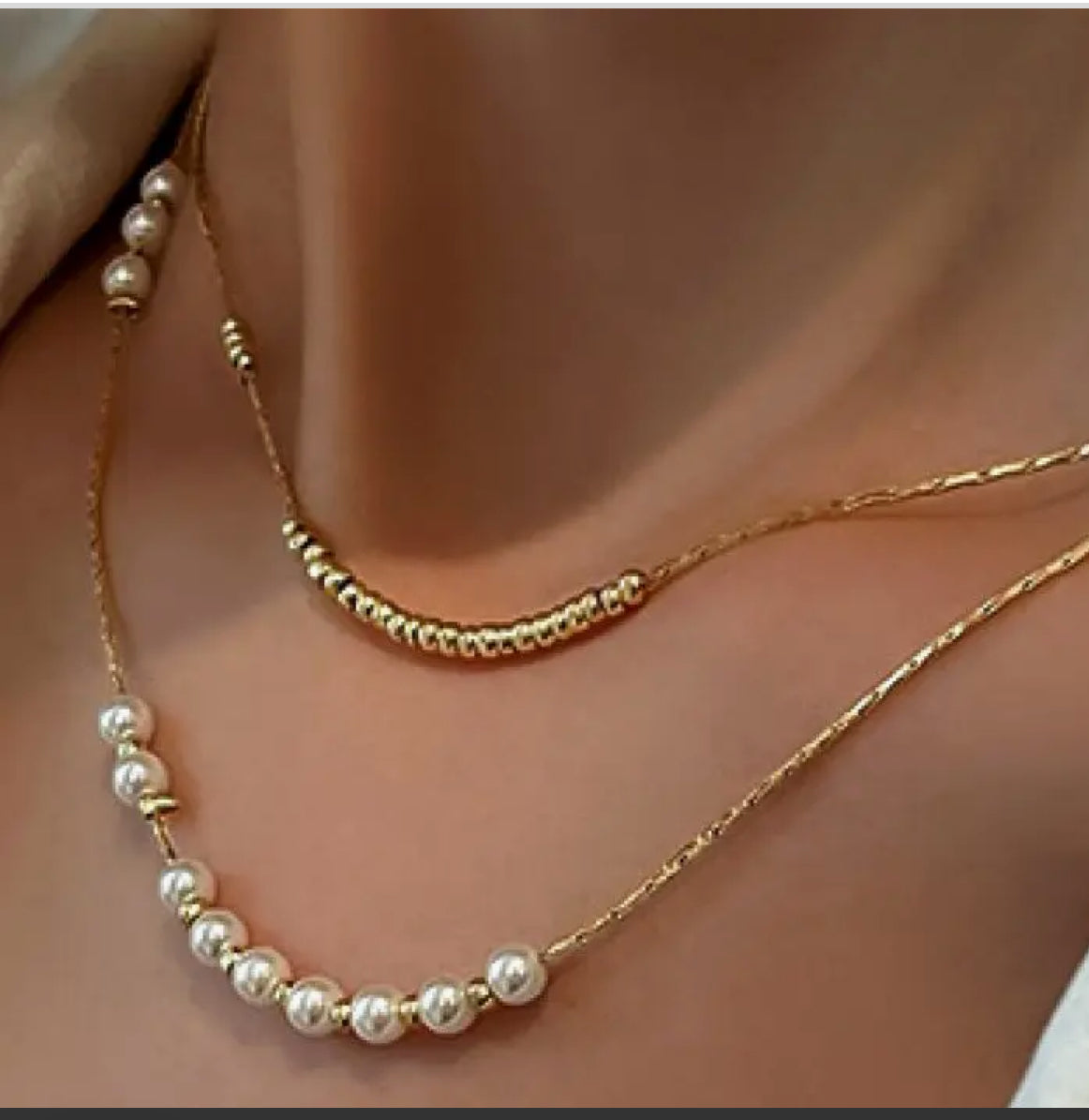 Dainty 18k Gold PVD Plated Stainless Steel Chain Multi Layer Necklace with Pearls
