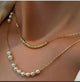 Dainty 18k Gold PVD Plated Stainless Steel Chain Multi Layer Necklace with Pearls