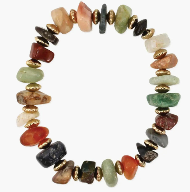 Multi Natural Agate Chip Stretch Bracelet